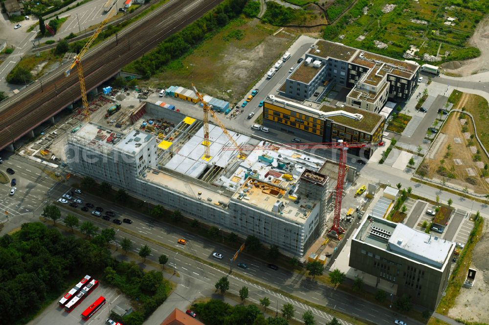 Karlsruhe from the bird's eye view: Building of a new central fire station on Zimmerstrasse in Karlsruhe in the state Baden-Wurttemberg, Germany