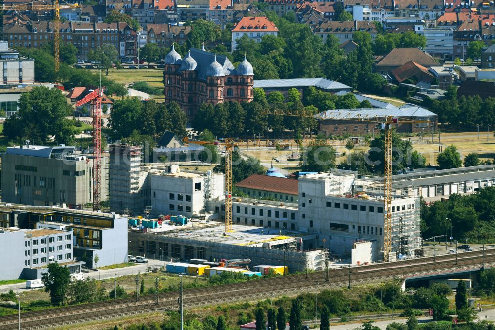 Aerial image Karlsruhe - Building of a new central fire station on Zimmerstrasse in Karlsruhe in the state Baden-Wurttemberg, Germany