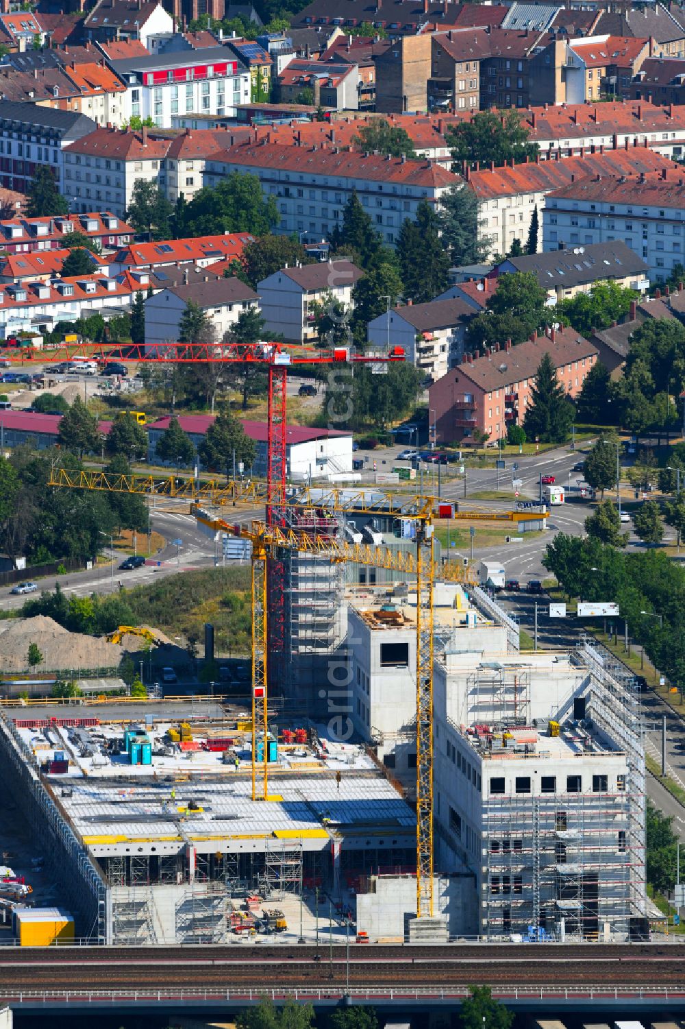 Aerial image Karlsruhe - Building of a new central fire station on Zimmerstrasse in Karlsruhe in the state Baden-Wurttemberg, Germany