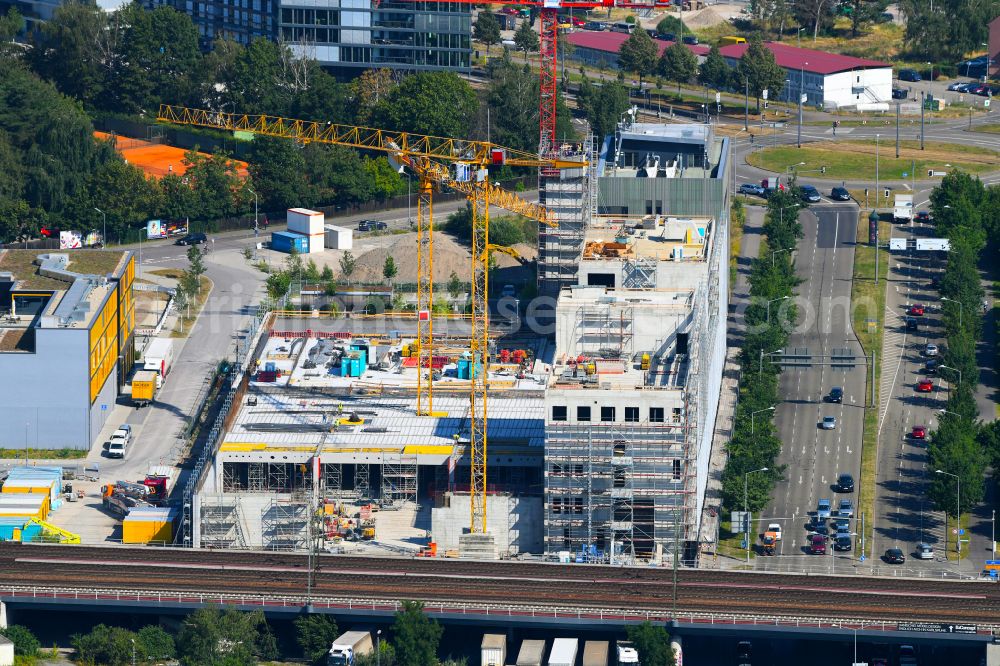 Karlsruhe from the bird's eye view: Building of a new central fire station on Zimmerstrasse in Karlsruhe in the state Baden-Wurttemberg, Germany