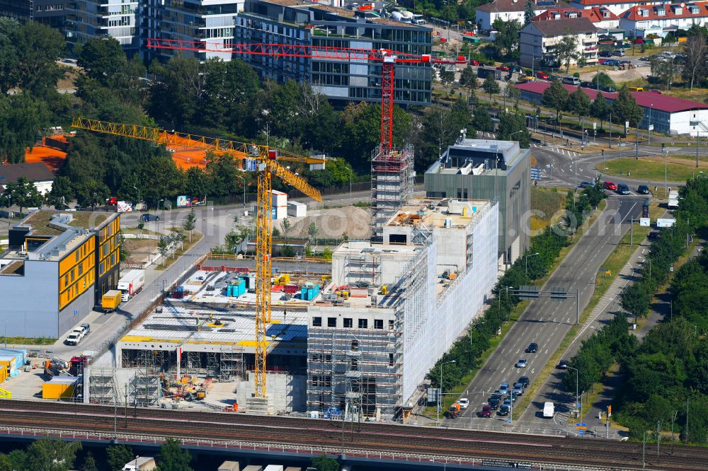 Aerial photograph Karlsruhe - Building of a new central fire station on Zimmerstrasse in Karlsruhe in the state Baden-Wurttemberg, Germany