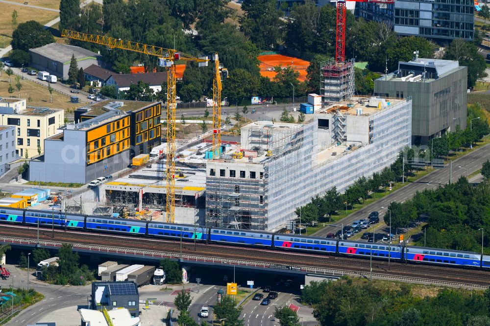 Karlsruhe from the bird's eye view: Building of a new central fire station on Zimmerstrasse in Karlsruhe in the state Baden-Wurttemberg, Germany