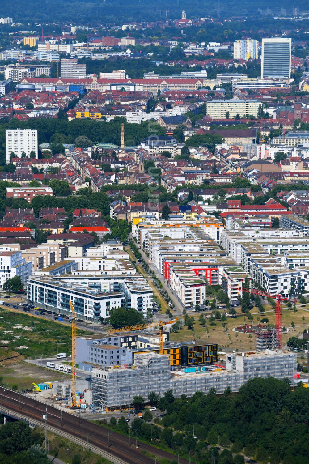 Karlsruhe from above - Building of a new central fire station on Zimmerstrasse in Karlsruhe in the state Baden-Wurttemberg, Germany