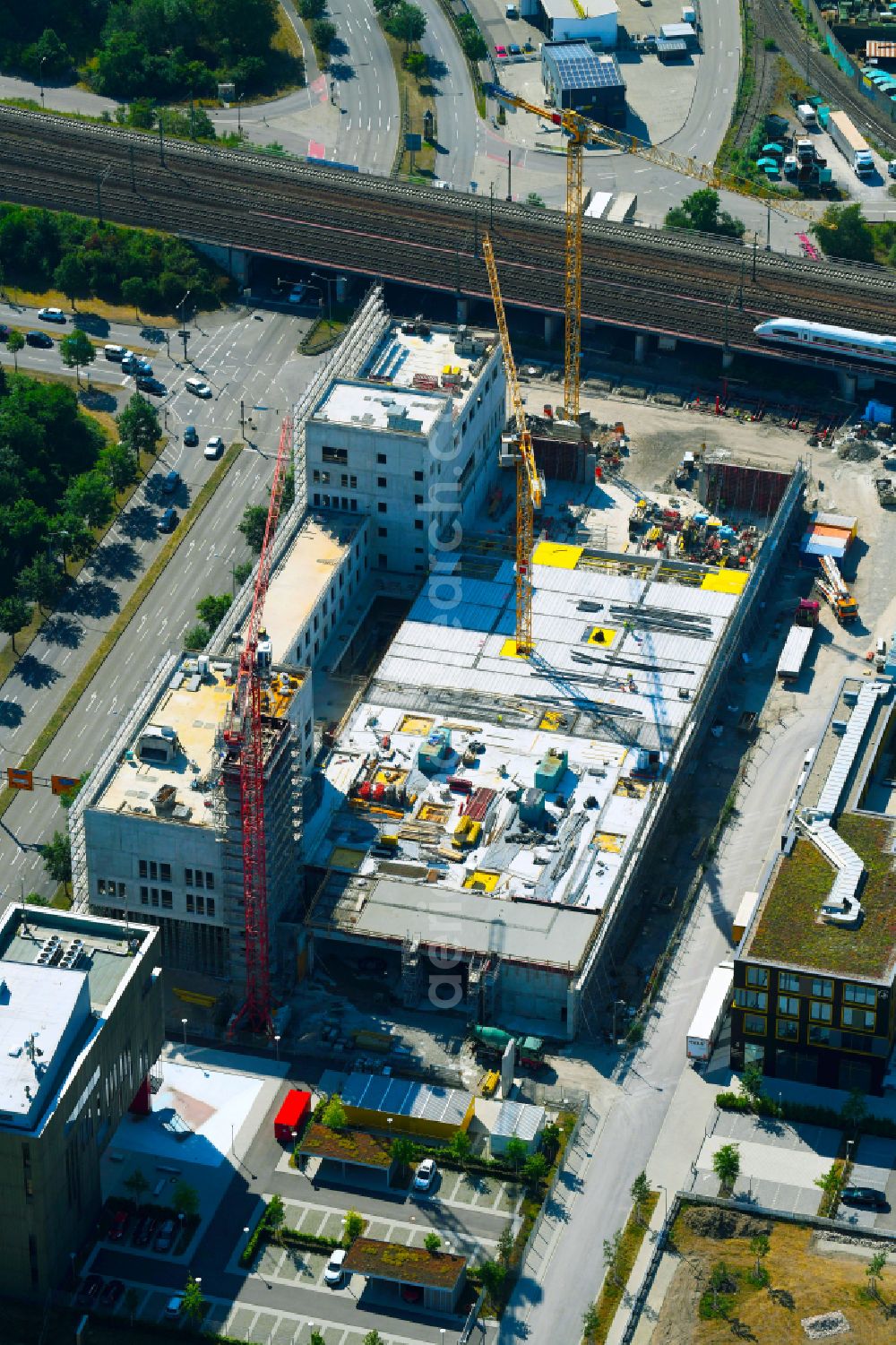 Karlsruhe from the bird's eye view: Building of a new central fire station on Zimmerstrasse in Karlsruhe in the state Baden-Wurttemberg, Germany