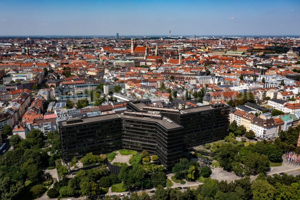 Aerial image München - Main building of the European Patent Office EPA in Munich in the state of Bavaria. The high-rise building at Bob-van-Benthem-Platz is also called Isargebaeude