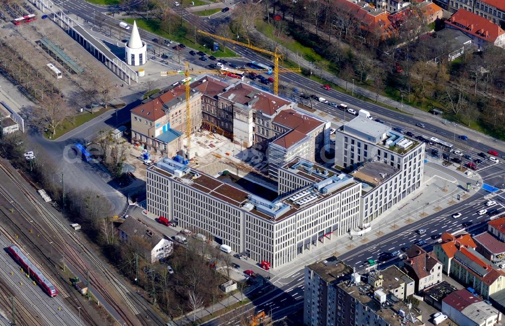 Göttingen from above - Main building of the Sparkasse savings bank of Goettingen in Goettingen in the state Lower Saxony, Germany