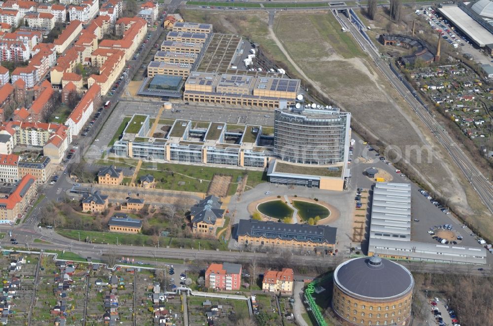 Leipzig from above - View at the grounds of the Central German Broadcasting MDR at the streets Altenburger Strasse - Richard-Lehmann-Strasse and the building of the Media - City in Leipzig in Saxony