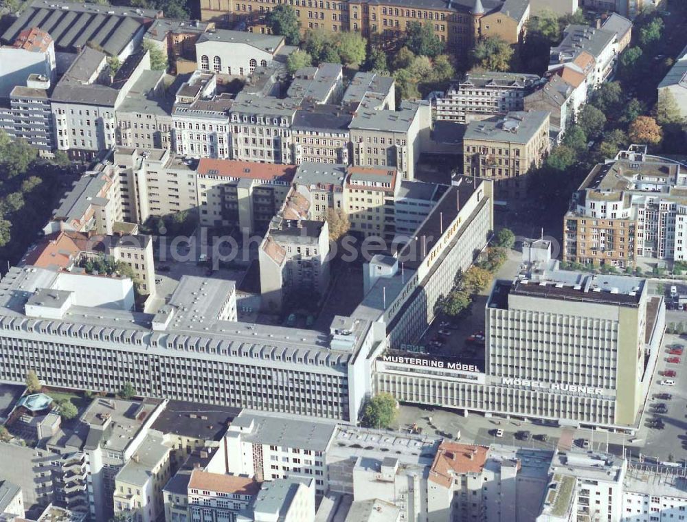 Berlin-Tiergarten from the bird's eye view: Haupthaus der Firma Möbel Hübner an der Genthiner straße in Berlin - Tiergarten.