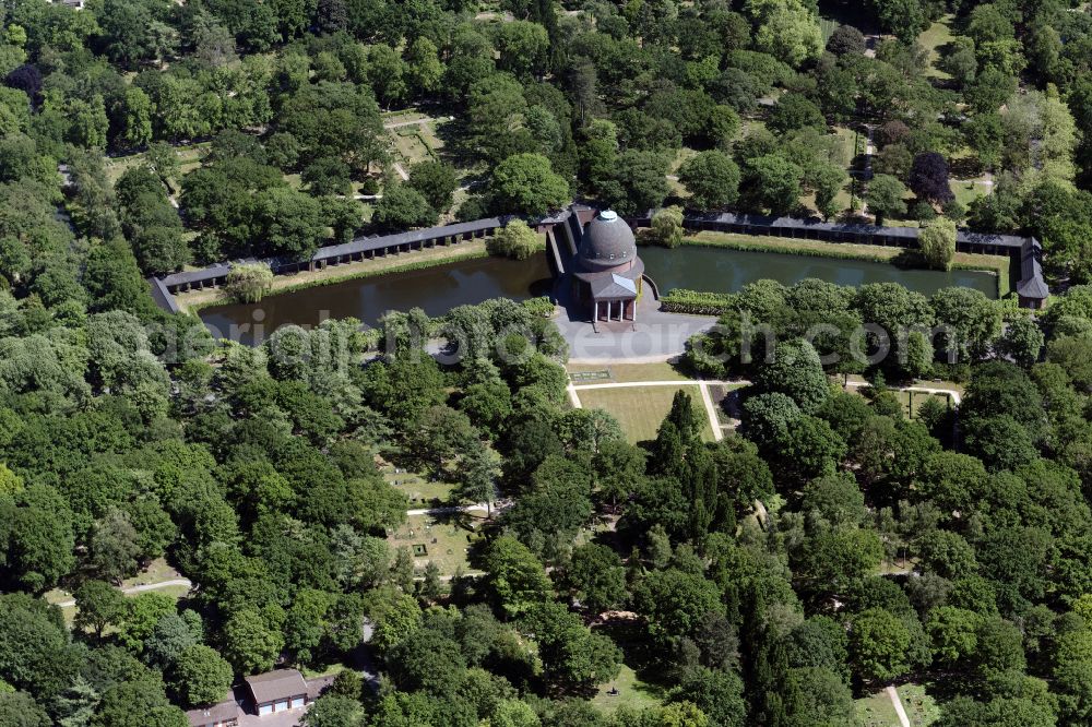 Bremen from above - Main chapel on the grounds of the cemetery Osterholz in Bremen, Germany