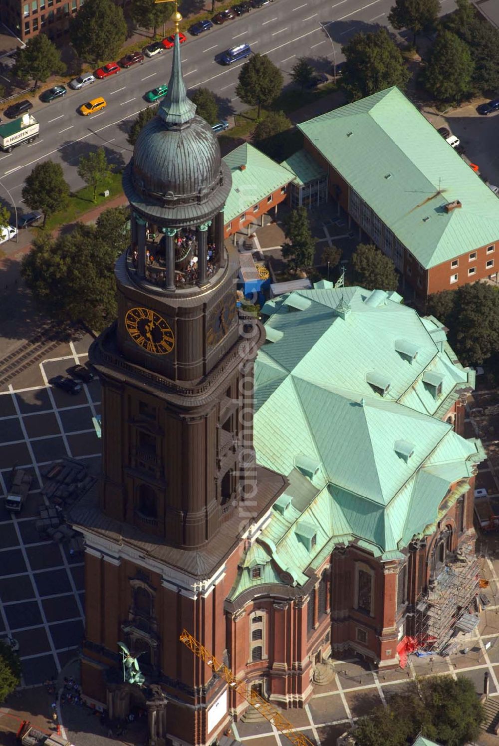 Aerial image Hamburg - Blick auf die Hauptkirche St. Michaelis. Englische Planke 1a 20459 Hamburg Fon: (040) 376 78 - 0 Fax: (040) 376 78 - 254 Mail: info@st-michaelis.de