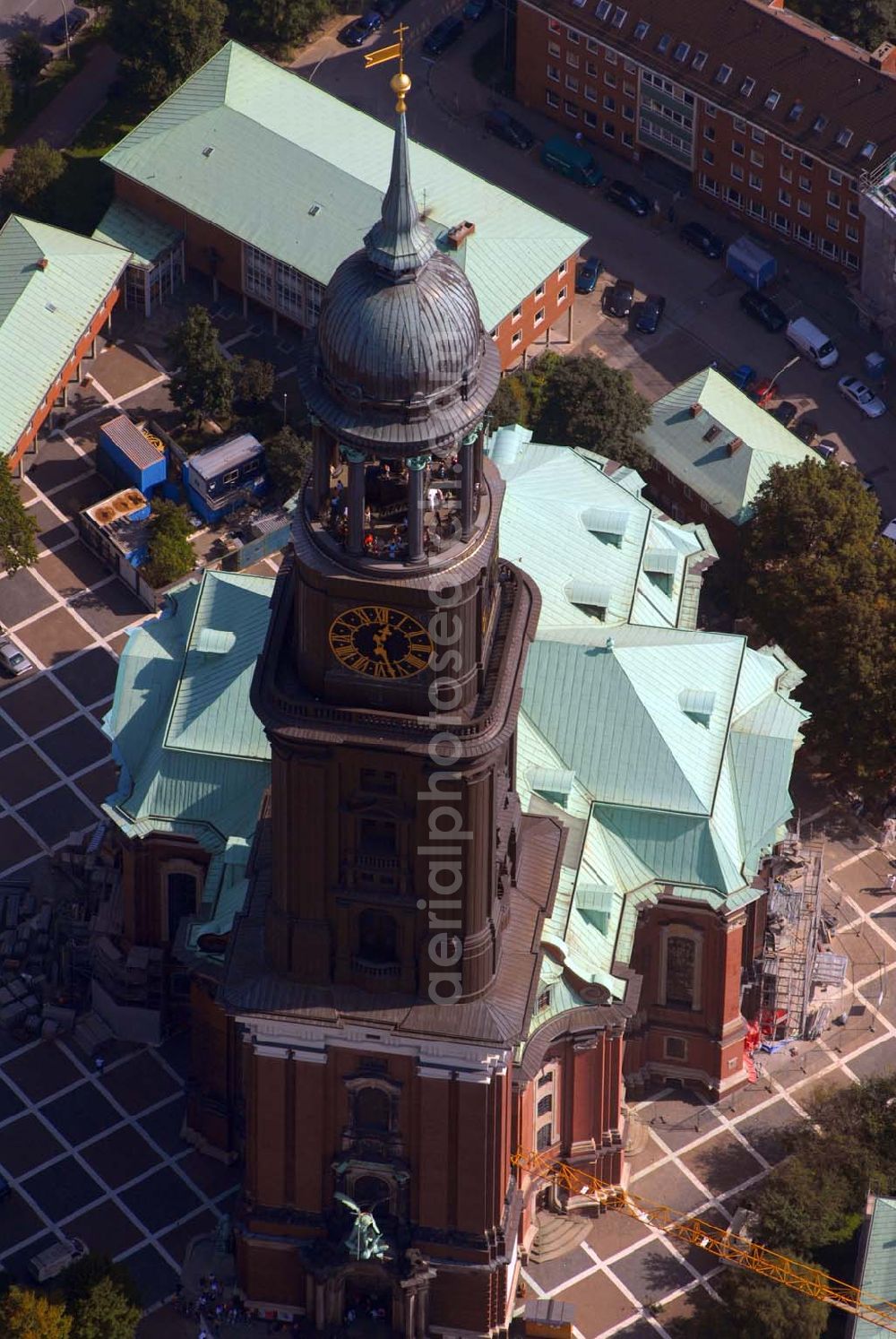 Hamburg from the bird's eye view: Blick auf die Hauptkirche St. Michaelis. Englische Planke 1a 20459 Hamburg Fon: (040) 376 78 - 0 Fax: (040) 376 78 - 254 Mail: info@st-michaelis.de