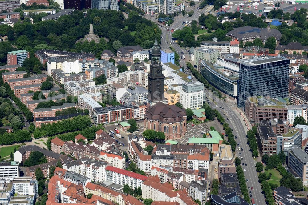 Aerial photograph Hamburg - View of the church St. Michaelis in Hamburg