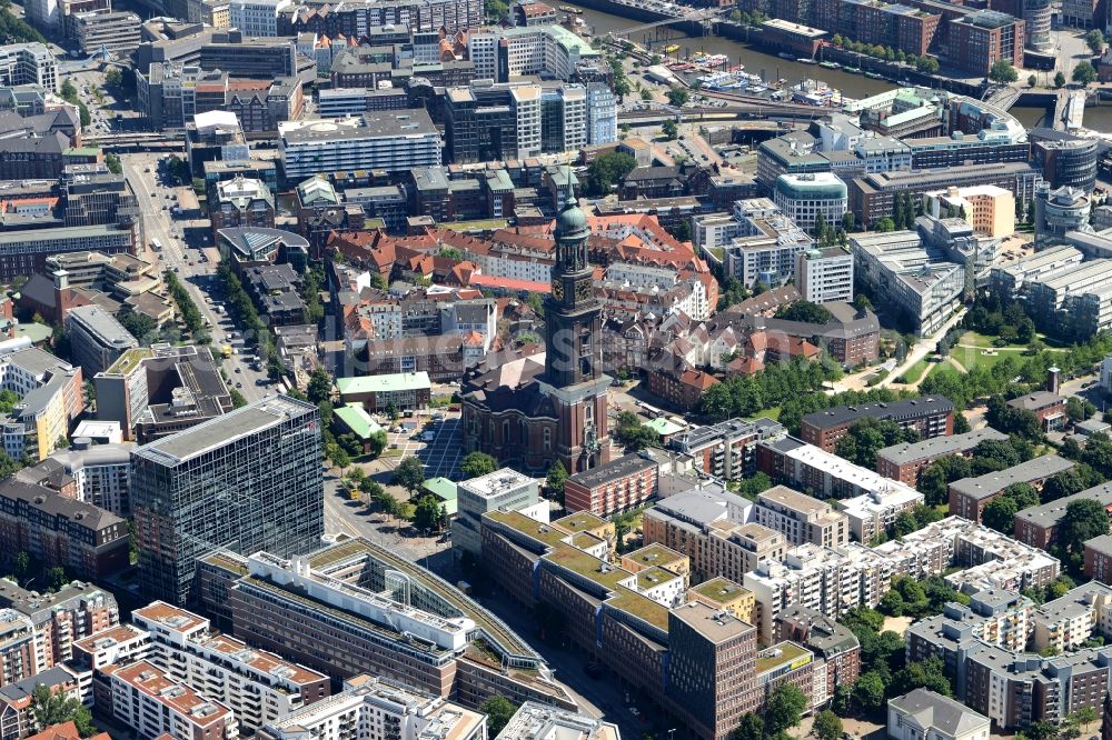 Hamburg from above - View of the church St. Michaelis in Hamburg