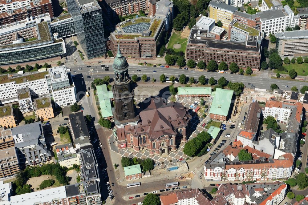 Aerial photograph Hamburg - View of the church St. Michaelis in Hamburg