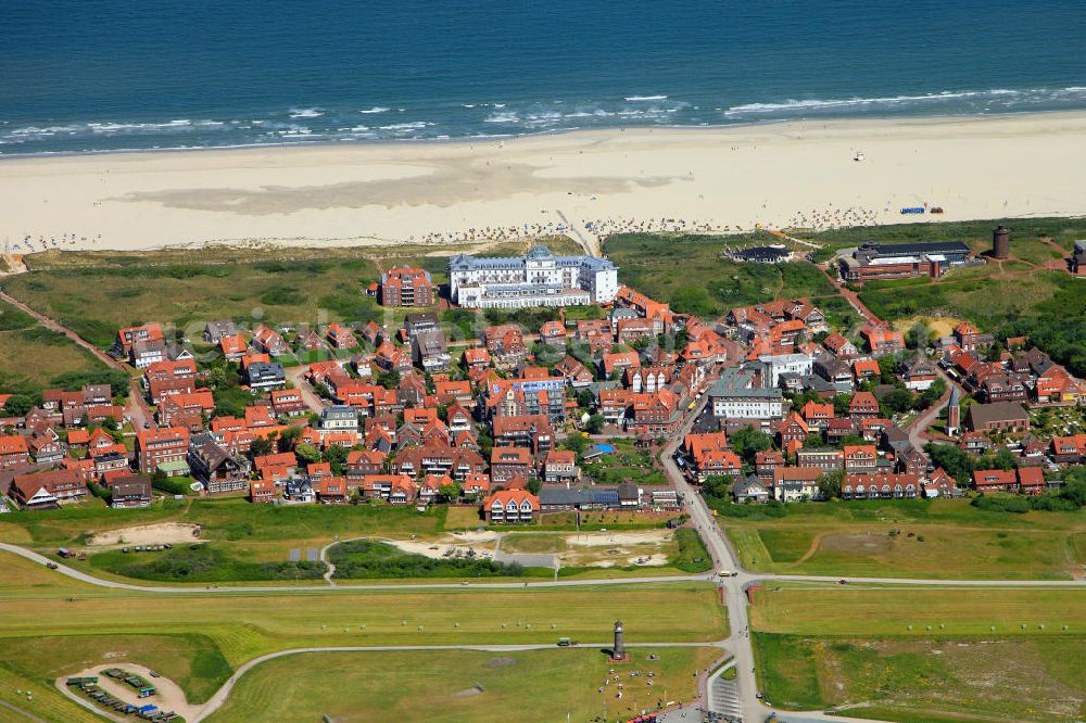 Juist from the bird's eye view: Juist is one of the seven inhabited East Frisian Islands at the edge of the Lower Saxon Wadden Sea in the southern North Sea