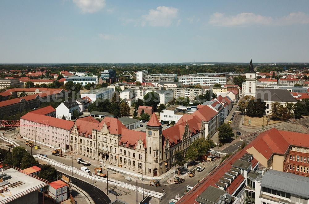 Dessau from the bird's eye view: Central post office on friedrichstrasse in Dessau in the state Saxony-Anhalt, Germany