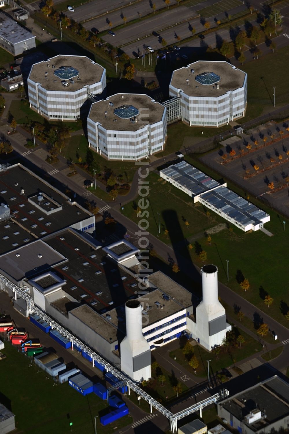 Aerial photograph Blankenfelde-Mahlow - View at the headquarters of Rolls Royce Germany and the Rolls-Royce Mechanical Test Operations Centre in the commercial area Eschenweg in the local part Dahlewitz in Blankenfelde-Mahlow in Brandenburg