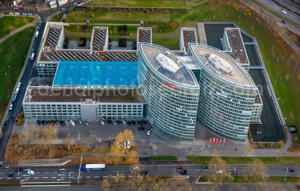 Essen from above - View of the administrative building of the E.ON Ruhrgas AG near the federal highway A 52 in the district of Ruettenscheid in Essen in the state of North Rhine-Westphalia