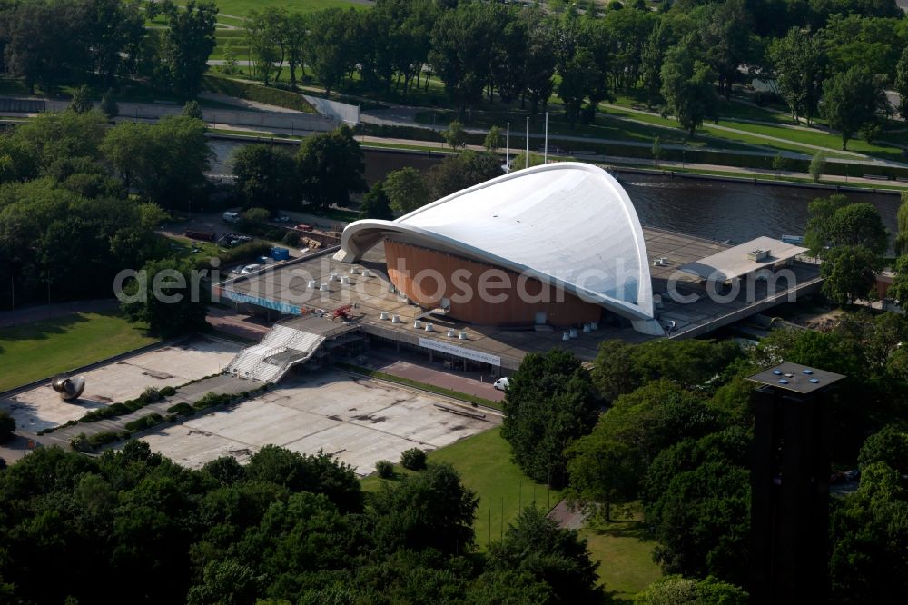 Berlin from the bird's eye view: The House of World Cultures is a place in Berlin-Tiergarten for the international contemporary arts and a forum for current developments and discourses. Housed in the Congress Hall (also known as pregnant oyster) it is presenting artistic productions from around the world, with special attention to non-European cultures and societies