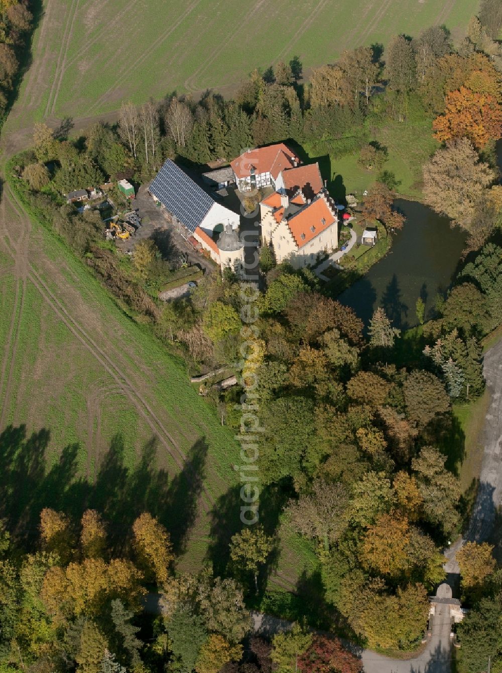 Hamm from above - View of the castel Haus Reck in Hamm in the state North Rhine-Westphalia