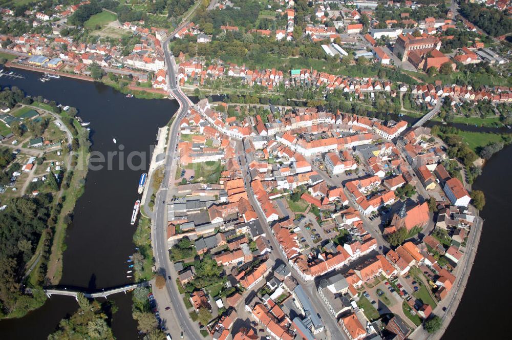 Aerial photograph Havelberg - Blick auf die Altstadtinsel. Havelberg an der Havel, durch welche die Straße der Romanik führt. Die Stadt Havelberg gehört zum Landkreis Stendal und liegt am Zusammenfluss von Elbe und Havel. Kontakt: Stadt Havelberg, Markt 1, 39539 Havelberg, Tel. 039387 765-0, Fax 039387 88042, E-Mail stadt@havelberg.de,