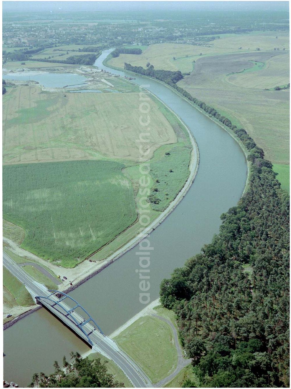 Aerial photograph Burg - 30.06.2004; Blick auf den Elbe - Havelkanal zwischen Zerben und Burg, vorbei an Ihleburg und Parchau