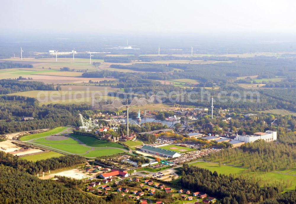 Soltau from the bird's eye view: Der Heide-Park bei Soltau in Niedersachsen ist einer der größten deutschen Freizeitparks. The Heide-Park in Soltau, Lower Saxony, is one of the biggest fun parks in Germany.