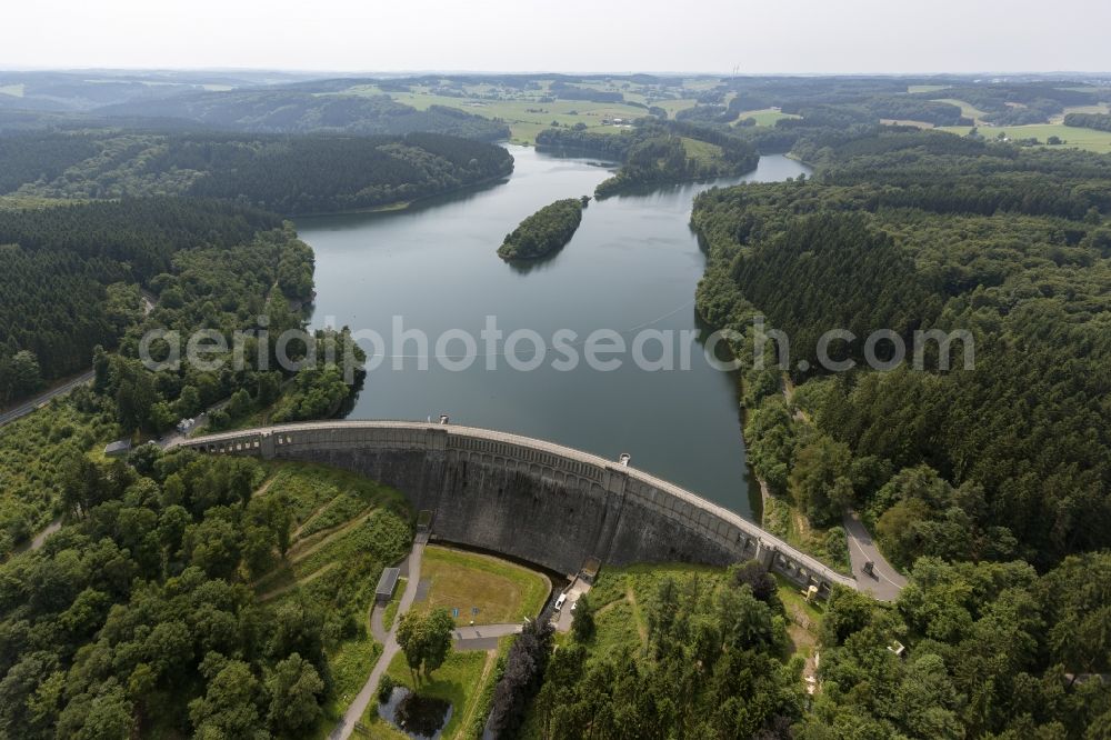 Ennepetal from the bird's eye view: Dam and reservoir on the hydroelectric plant at the dam Ennepetal in the state of North Rhine-Westphalia