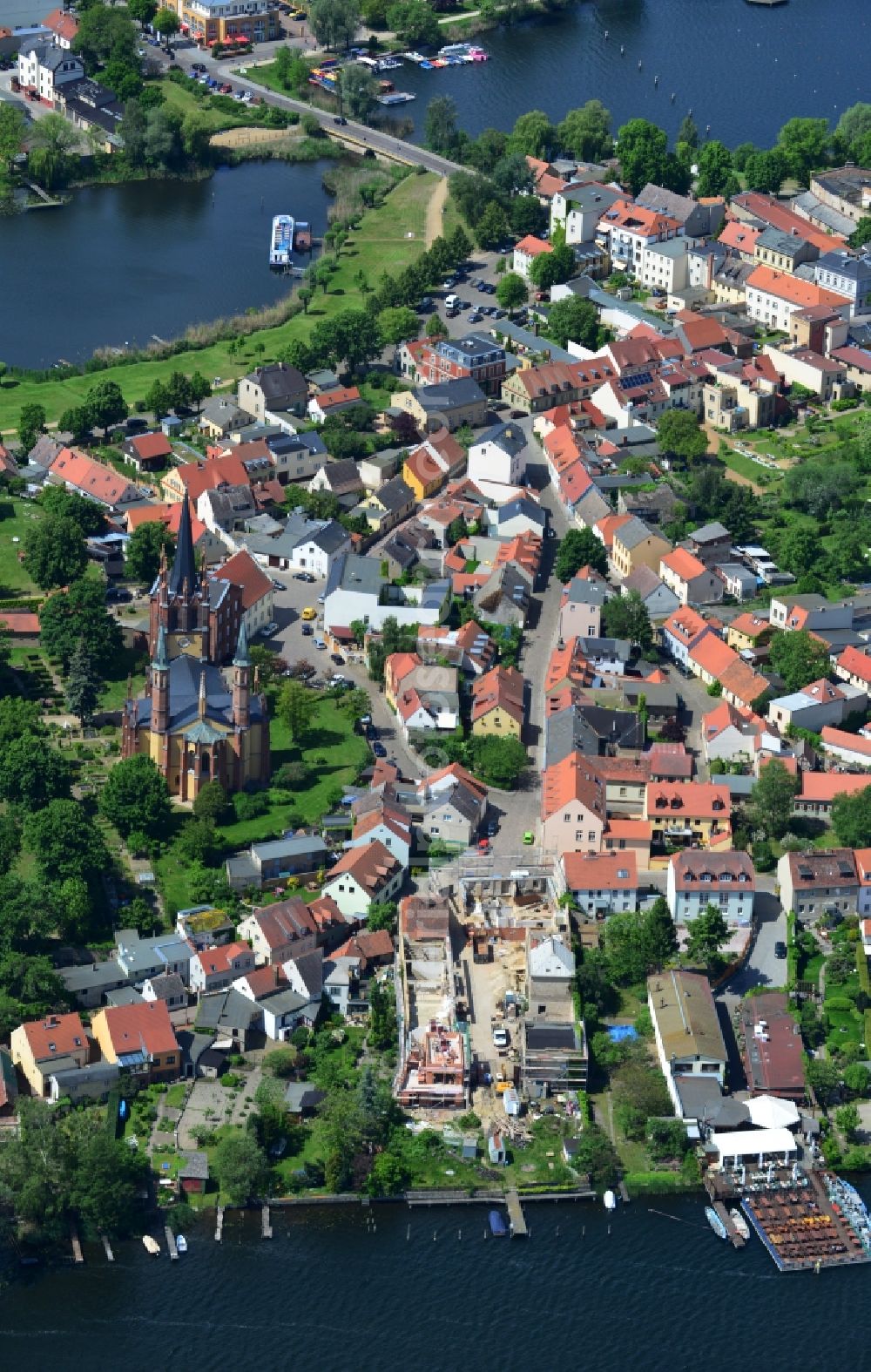 Werder Havel from above - Heilig-Geist Church in Werder in Brandenburg