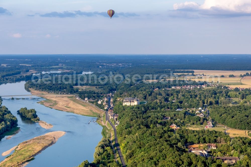 Aerial image Chaumont-sur-Loire - Hot-Air balloon overt the Loire river and the Castle of Chaumont in Chaumont-sur-Loire in Centre-Val de Loire, France