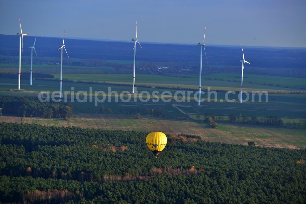 Aerial photograph Biesenthal - Hot air balloon over an autumnal forest at Biesenthal in Saxony-Anhalt