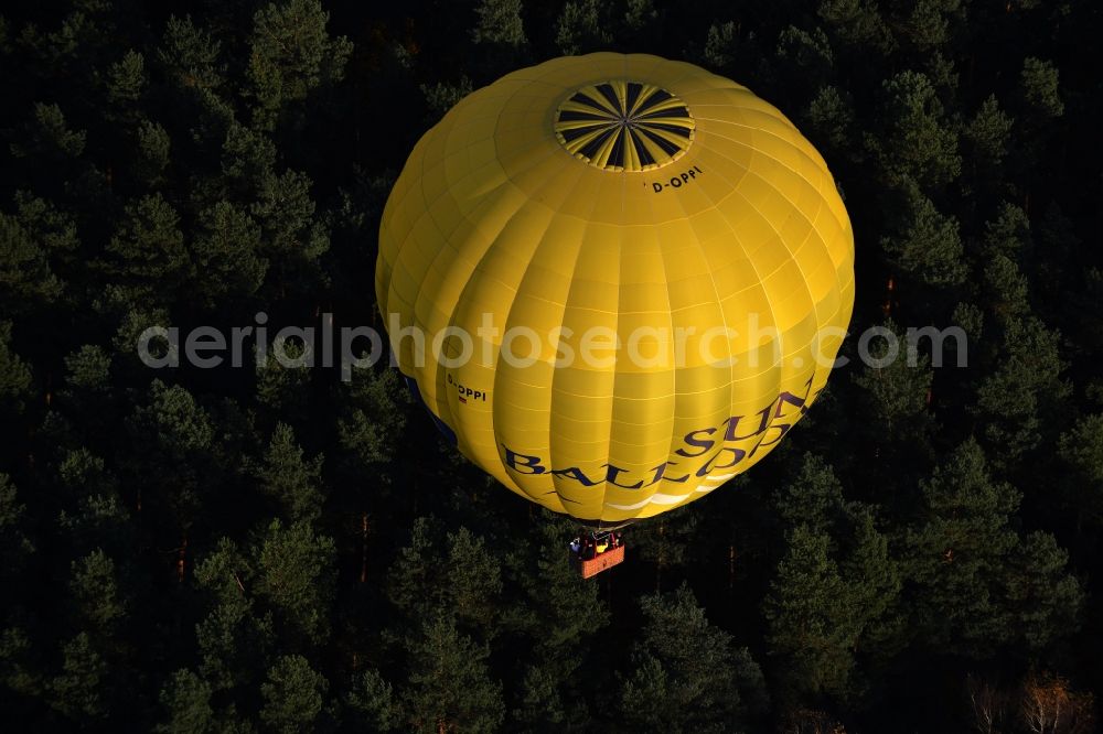 Biesenthal from above - Hot air balloon over an autumnal forest at Biesenthal in Saxony-Anhalt