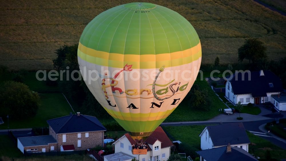 Bonn from above - Hot air balloon in flight over the airspace of Bruchhausen (Neuwied district) in Rheinland-Pfalz, Germany