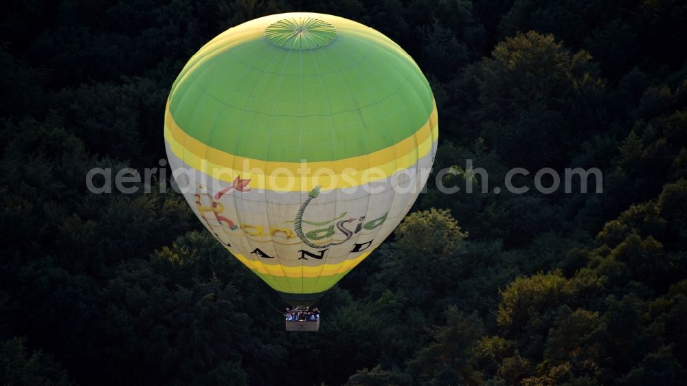 Aerial image Hoholz - Hot air balloon flying over the airspace in Hoholz in the state North Rhine-Westphalia, Germany