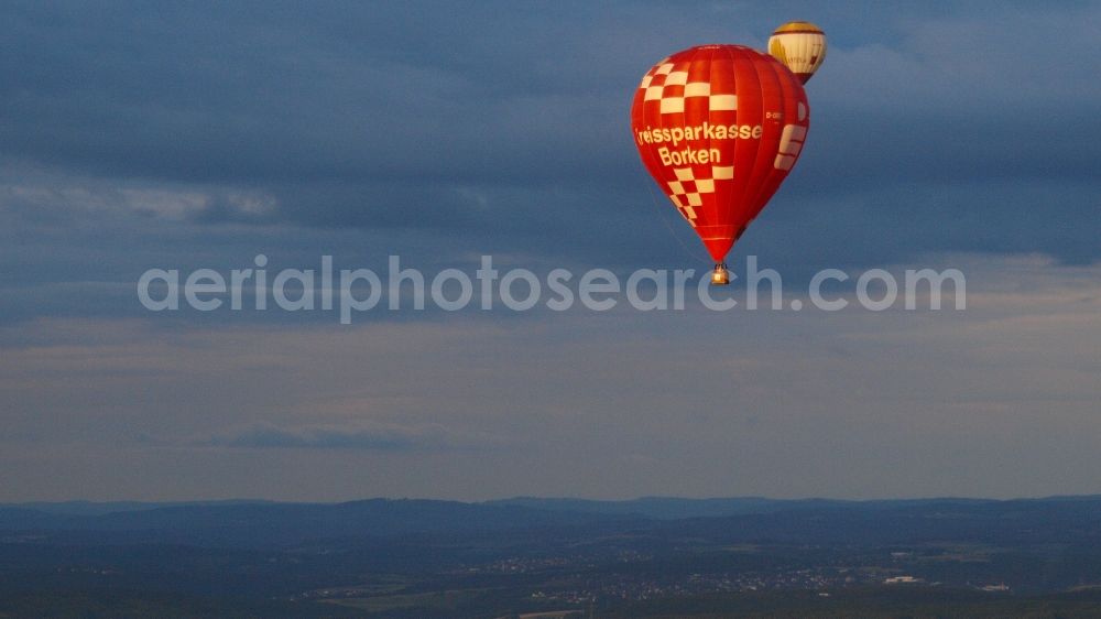 Aerial image Königswinter - Hot air balloon flying over the airspace in Koenigswinter in the state North Rhine-Westphalia, Germany