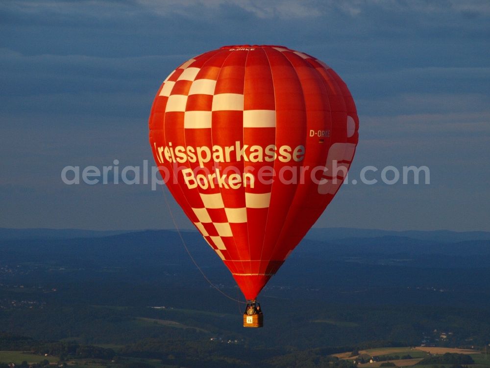 Königswinter from above - Hot air balloon flying over the airspace in Koenigswinter in the state North Rhine-Westphalia, Germany