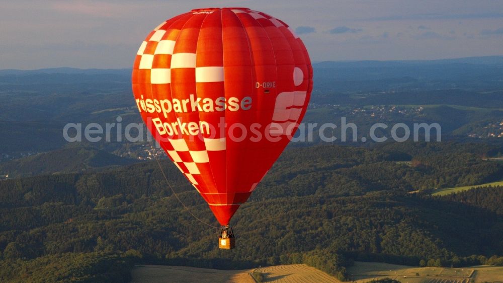 Aerial image Königswinter - Hot air balloon flying over the airspace in Koenigswinter in the state North Rhine-Westphalia, Germany