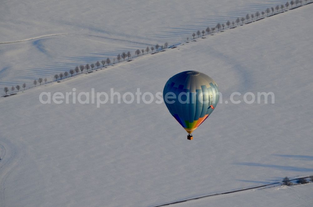 Treuenbrietzen from above - Hot air balloon flying over the airspace in Treuenbrietzen in the state Brandenburg, Germany