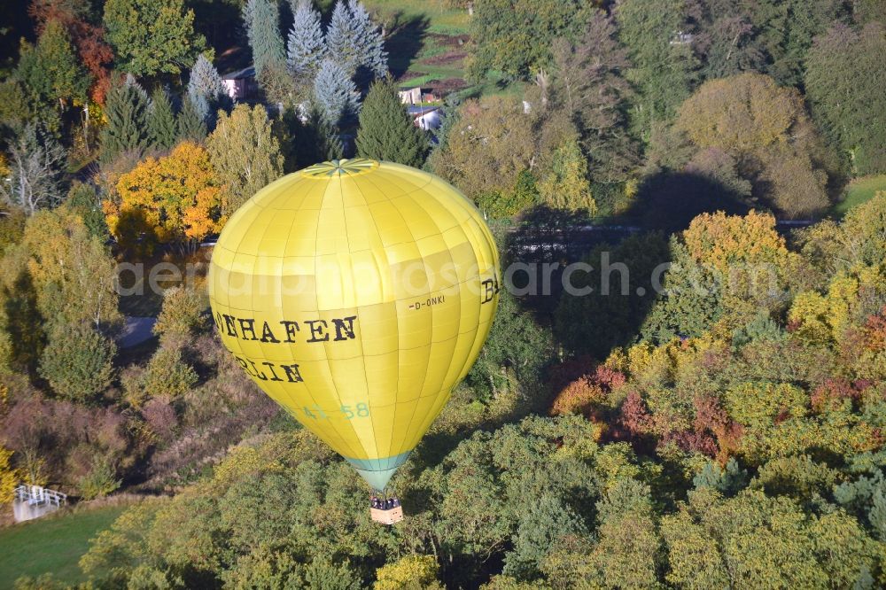 Kropstädt from above - Hot air balloon over an autumnal forest in Kropstädt in Saxony-Anhalt