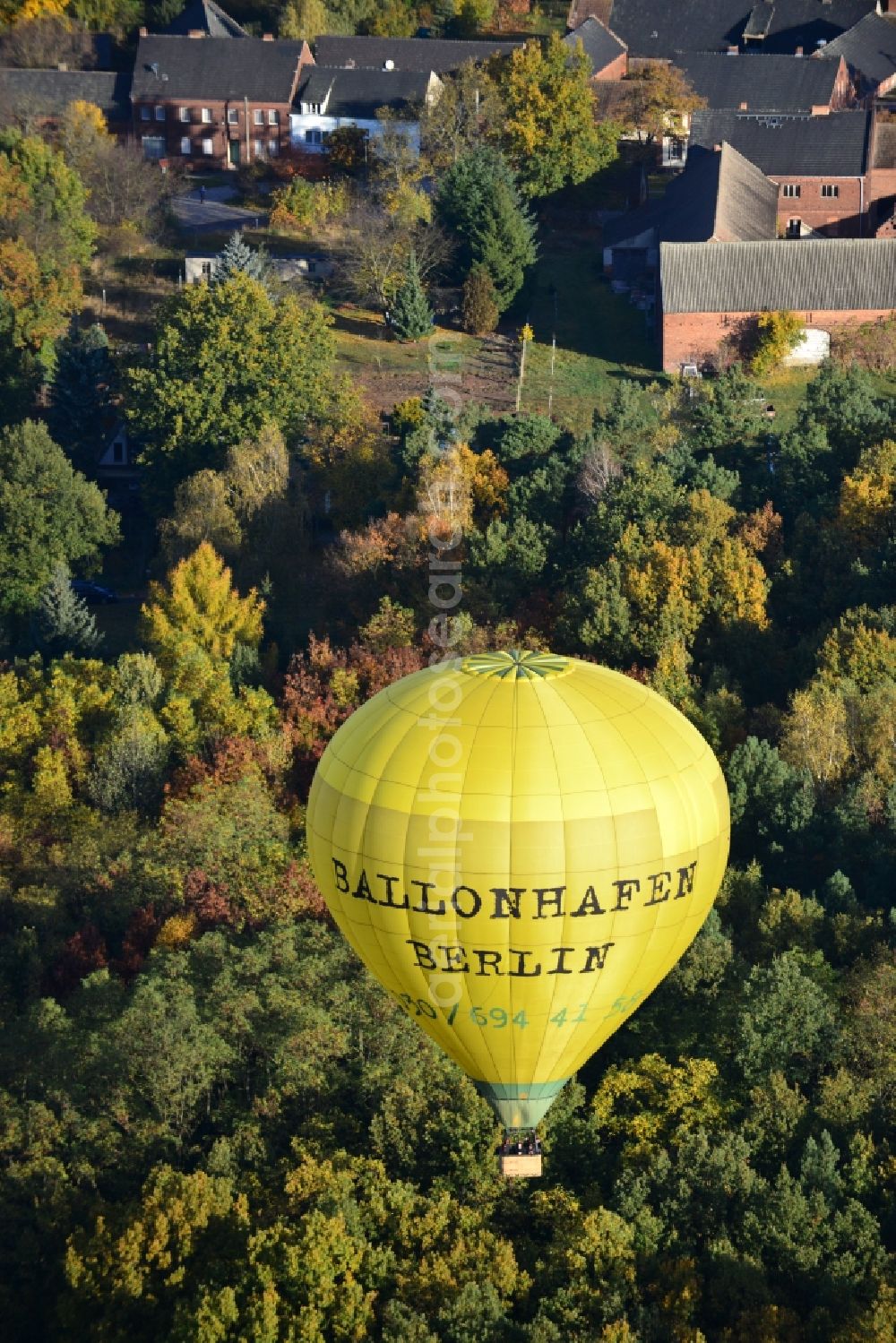 Aerial photograph Kropstädt - Hot air balloon over an autumnal forest in Kropstädt in Saxony-Anhalt