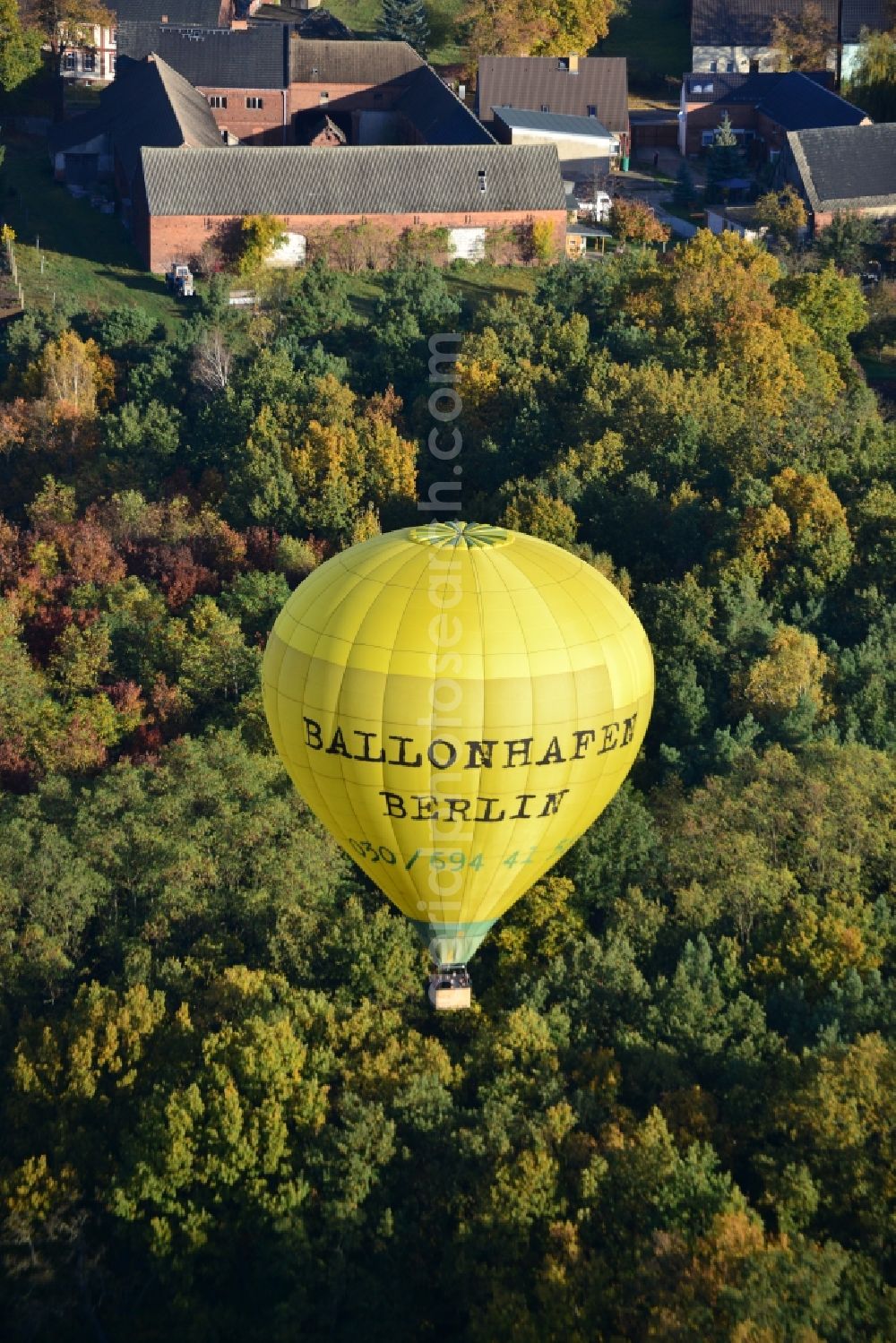 Kropstädt from above - Hot air balloon over an autumnal forest in Kropstädt in Saxony-Anhalt