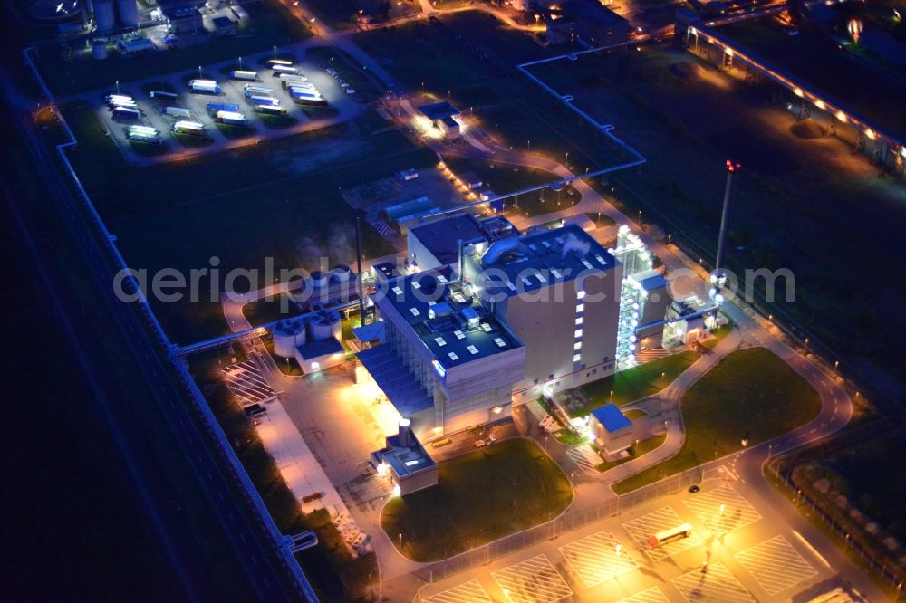 Eisenhüttenstadt from above - View at the heating plant of EnBW Energie Baden-Württemberg AG on the factory site for corrugated base paper Propapier PM2 GmbH plant in Eisenhüttenstadt in Brandenburg. The heating plant supplies only the paper factory with electricity, steam and heat