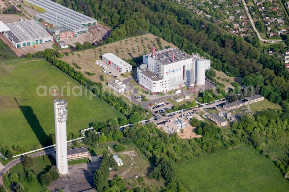 Frankfurt (Oder) from the bird's eye view: The cogeneration plant Frankfurt (Oder) in the State of Brandenburg is one of the most modern thermal power plants in Europe: it produces according to the principle of combined heat and power energy in the double pack. It produced electricity and heat for the district heating network. It combines three fuels: pulverized lignite, natural gas and even oil