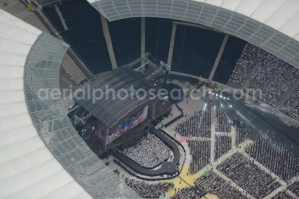 Aerial image Berlin - Helene Fischer - Music concert in the grounds of the Arena olympic stadium in Berlin in Germany