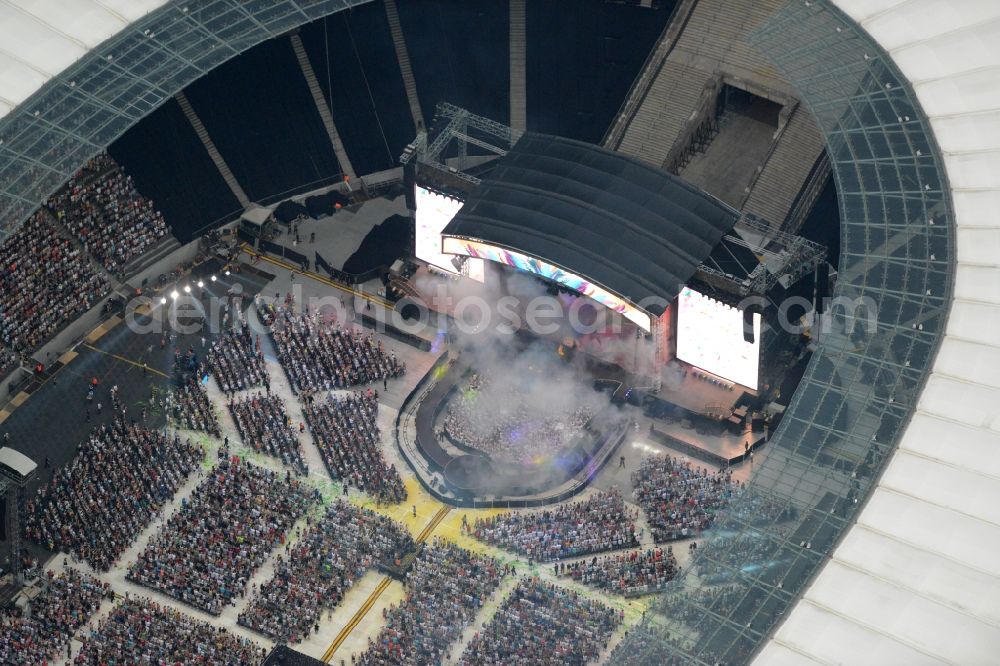 Aerial image Berlin - Helene Fischer - Music concert in the grounds of the Arena olympic stadium in Berlin in Germany