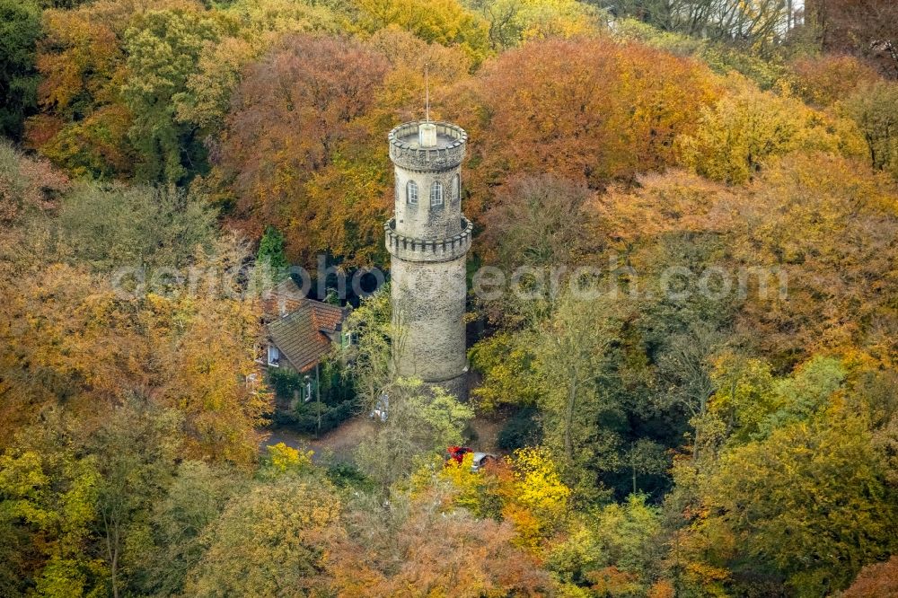 Aerial photograph Witten - The observation tower, also alled Helen tower, on the moontain Helen in Witten in North Rhine-Westphalia