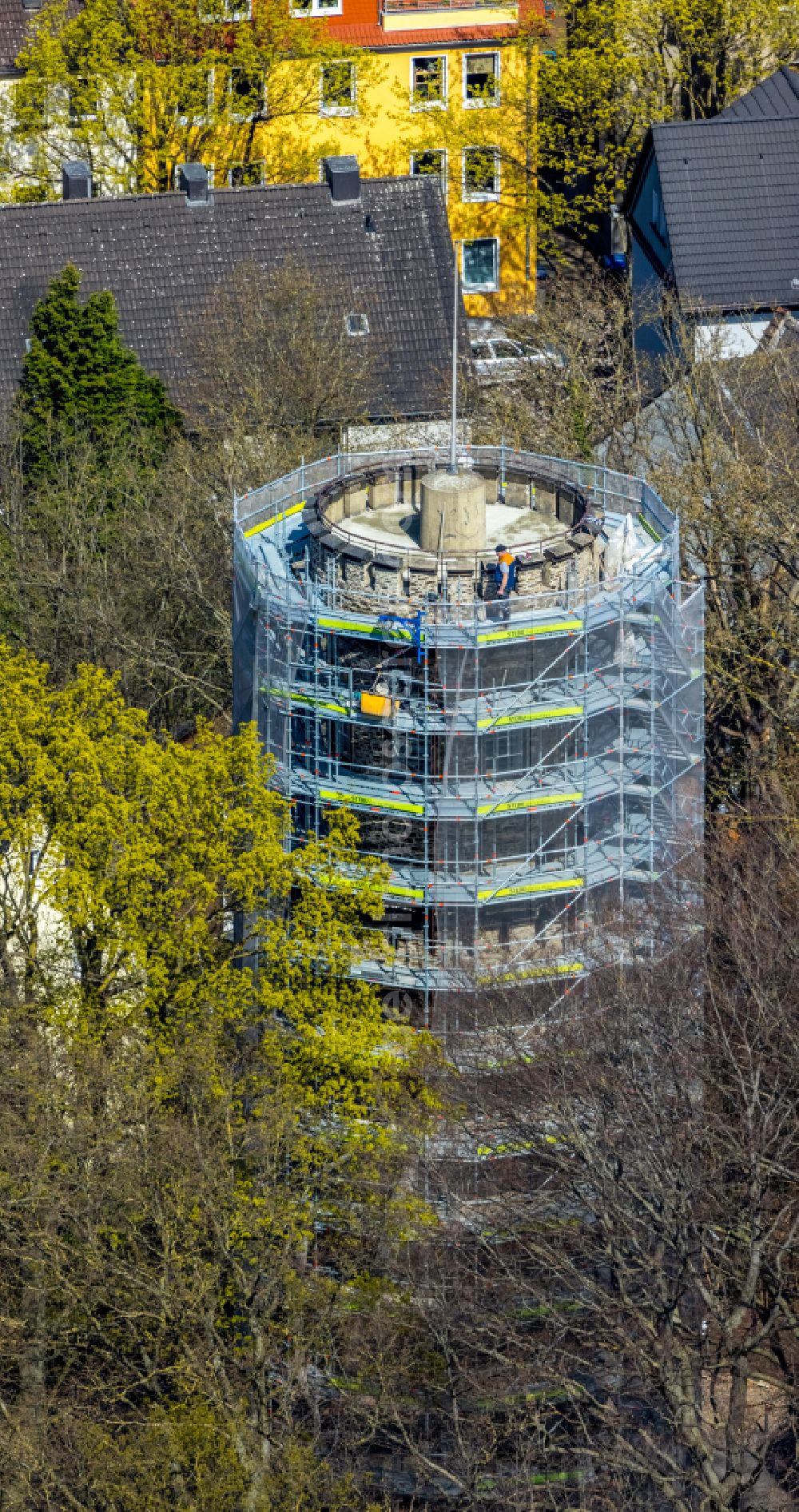 Aerial image Witten - The observation tower, also alled Helen tower, on the moontain Helen in Witten in North Rhine-Westphalia