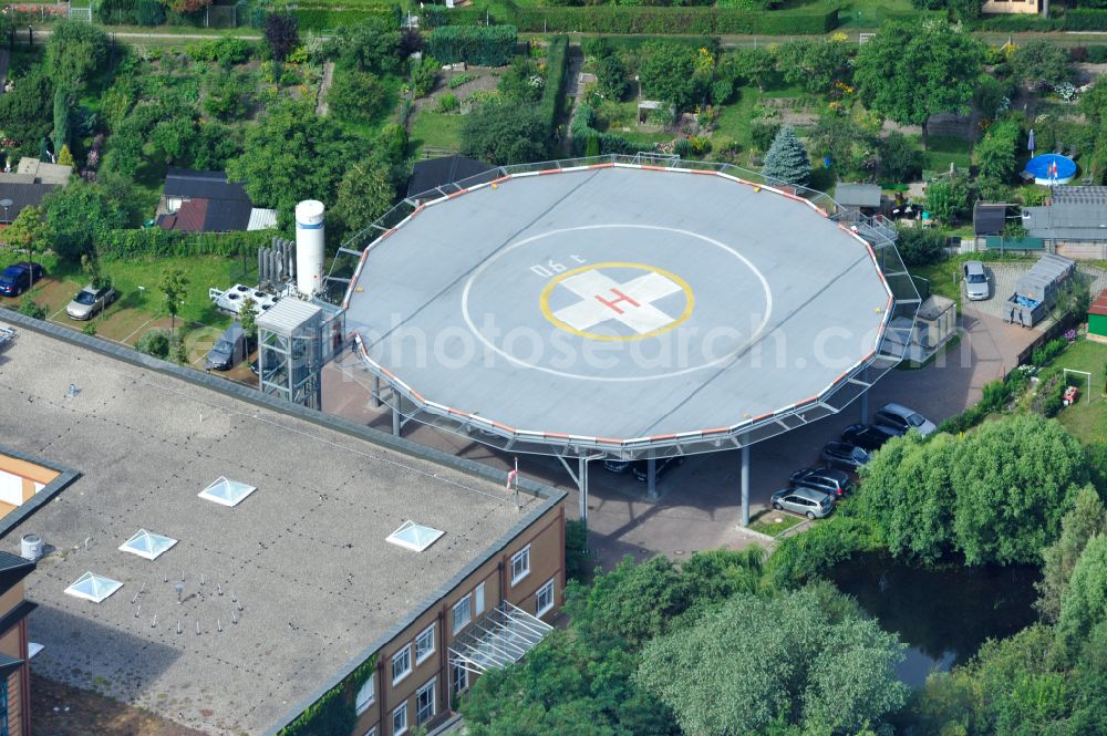 Aerial image Bernau - Helicopter landing pad - airfield for helicopters of the Brandenburg Heart Center on Ladeburger Strasse in Bernau in the state of Brandenburg, Germany