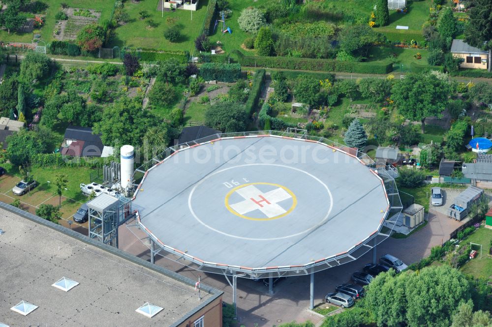 Bernau from above - Helicopter landing pad - airfield for helicopters of the Brandenburg Heart Center on Ladeburger Strasse in Bernau in the state of Brandenburg, Germany