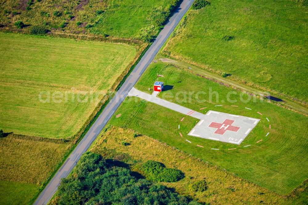 Nebel from above - Helipad - airfield for helicopters on street Satelduenwai in Nebel Amrum in the state Schleswig-Holstein, Germany